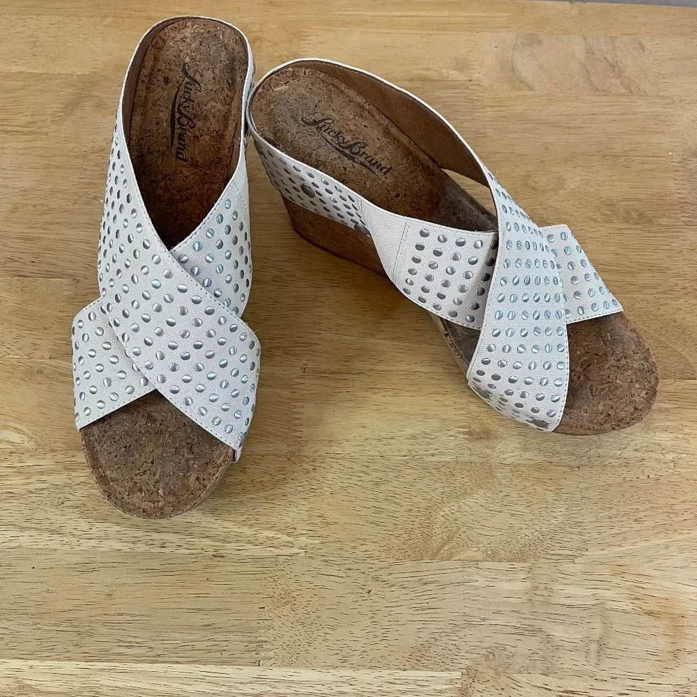 Lucky Brand White Miller Platform Cork Wedges
